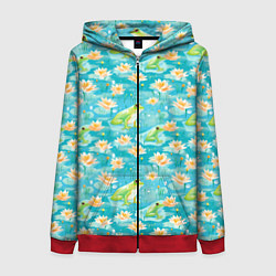 Толстовка на молнии женская Кувшинки и лягушки, цвет: 3D-красный