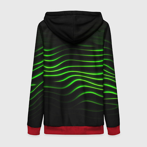 Женская толстовка на молнии Зеленые абстрактные волны / 3D-Красный – фото 2