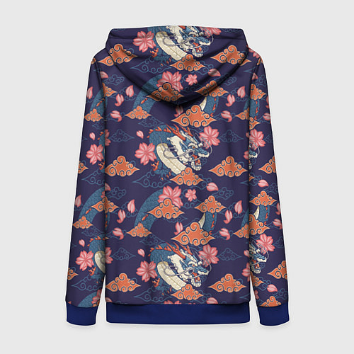 Женская толстовка на молнии Паттерн китайский дракон / 3D-Синий – фото 2