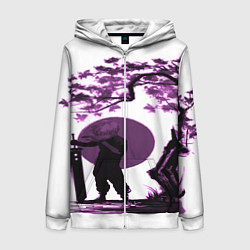 Толстовка на молнии женская Канеки самурай под сакурой, цвет: 3D-белый