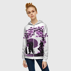 Толстовка на молнии женская Канеки самурай под сакурой, цвет: 3D-белый — фото 2