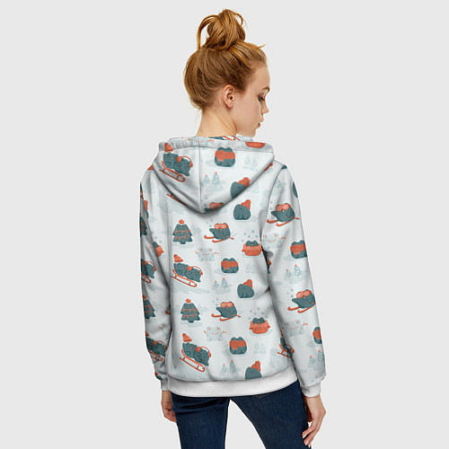 Женская толстовка на молнии Зимние веселые лягушки / 3D-Белый – фото 4