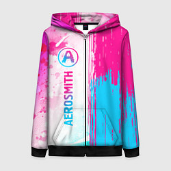 Толстовка на молнии женская Aerosmith neon gradient style: по-вертикали, цвет: 3D-черный