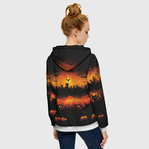 Женская толстовка на молнии Кошки хэллоуина / 3D-Белый – фото 4