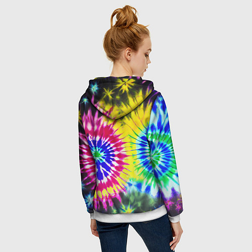 Женская толстовка на молнии Colorful floral composition - tie-dye / 3D-Белый – фото 4