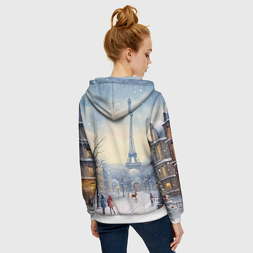 Женская толстовка на молнии Новогодний Париж / 3D-Белый – фото 4