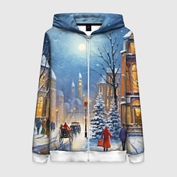 Толстовка на молнии женская Новогодний городской пейзаж, цвет: 3D-белый