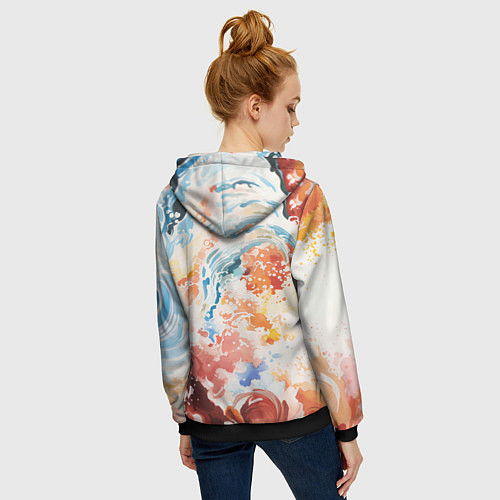 Женская толстовка на молнии Абстрактные контрастные волны / 3D-Черный – фото 4
