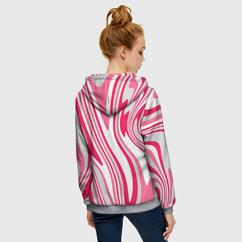 Женская толстовка на молнии Абстракция бело-серо-розовый / 3D-Меланж – фото 4