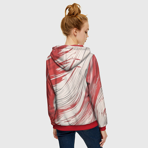 Женская толстовка на молнии Абстракция красно-белая / 3D-Красный – фото 4