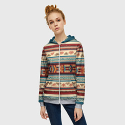 Толстовка на молнии женская Этнический паттерн в горизонтальную полоску, цвет: 3D-меланж — фото 2
