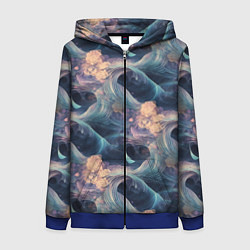 Толстовка на молнии женская Волнообразная фрактальная абстракция, цвет: 3D-синий