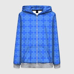 Толстовка на молнии женская Паттерн синий со снежинками, цвет: 3D-меланж