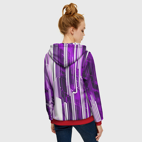 Женская толстовка на молнии Киберпанк полосы белый и фиолетовый / 3D-Красный – фото 4