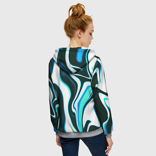 Женская толстовка на молнии Абстракция искажение белое с зелёным / 3D-Меланж – фото 4