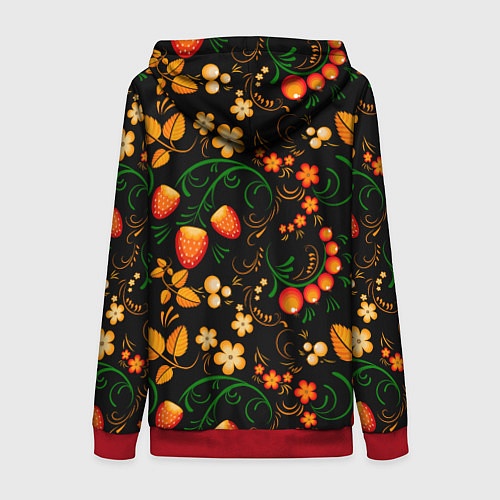 Женская толстовка на молнии Хохлома - цветы и ягоды / 3D-Красный – фото 2