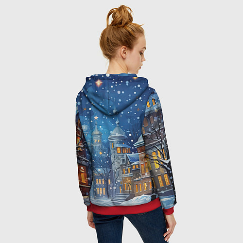 Женская толстовка на молнии Новогоднее настроение город / 3D-Красный – фото 4