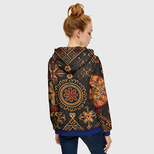 Женская толстовка на молнии Орнамент в славянском стиле на тёмном фоне / 3D-Синий – фото 4