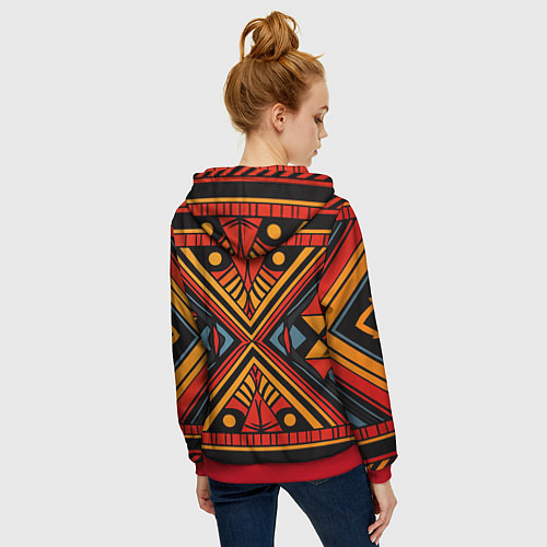 Женская толстовка на молнии Геометрический узор в африканском стиле / 3D-Красный – фото 4