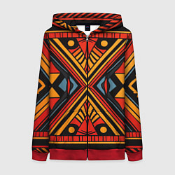 Толстовка на молнии женская Геометрический узор в африканском стиле, цвет: 3D-красный