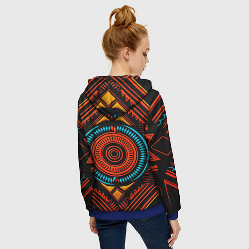 Женская толстовка на молнии Орнамент в африканском стиле на тёмном фоне / 3D-Синий – фото 4