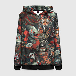 Толстовка на молнии женская Татуировка ирезуми в японском стиле, цвет: 3D-черный