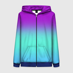 Толстовка на молнии женская Фиолетовый бирюзовый голубой неоновый градиент, цвет: 3D-синий