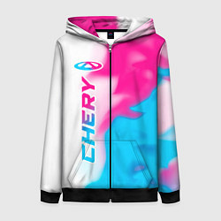 Толстовка на молнии женская Chery neon gradient style по-вертикали, цвет: 3D-черный