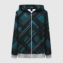 Толстовка на молнии женская Тёмно-синяя диагональная клетка в шотландском стил, цвет: 3D-меланж