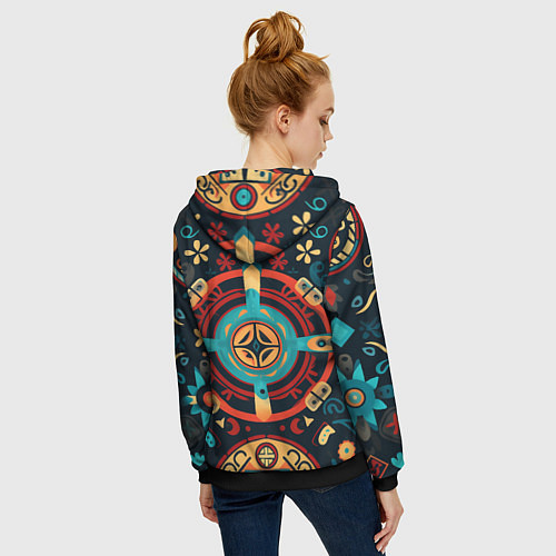Женская толстовка на молнии Симметричный орнамент в славянском стиле / 3D-Черный – фото 4