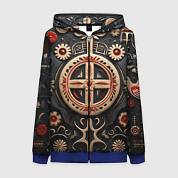 Толстовка на молнии женская Орнамент в славянской стилистике, цвет: 3D-синий