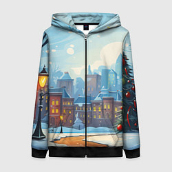 Женская толстовка на молнии Новогодний город
