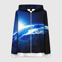 Толстовка на молнии женская Восход солнца в космосе, цвет: 3D-белый
