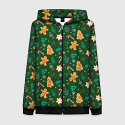 Толстовка на молнии женская New year pattern with green background, цвет: 3D-черный