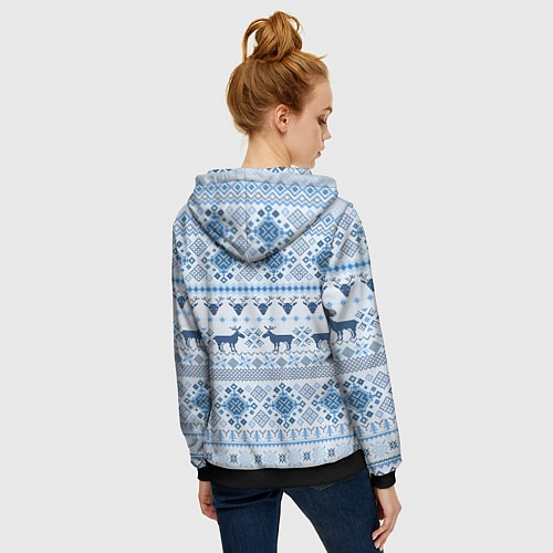 Женская толстовка на молнии Blue sweater with reindeer / 3D-Черный – фото 4