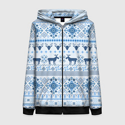 Толстовка на молнии женская Blue sweater with reindeer, цвет: 3D-черный