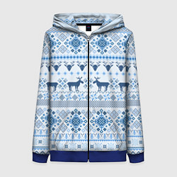 Толстовка на молнии женская Blue sweater with reindeer, цвет: 3D-синий