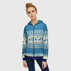 Толстовка на молнии женская Sweater with deer on a blue background, цвет: 3D-синий — фото 2