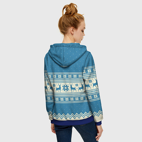 Женская толстовка на молнии Sweater with deer on a blue background / 3D-Синий – фото 4