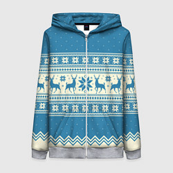 Толстовка на молнии женская Sweater with deer on a blue background, цвет: 3D-меланж