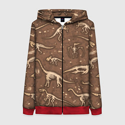 Толстовка на молнии женская Dinosaurs bones, цвет: 3D-красный