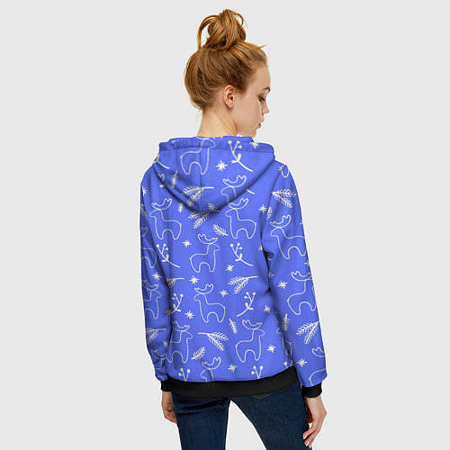 Женская толстовка на молнии Синий рождественский принт с оленями / 3D-Черный – фото 4