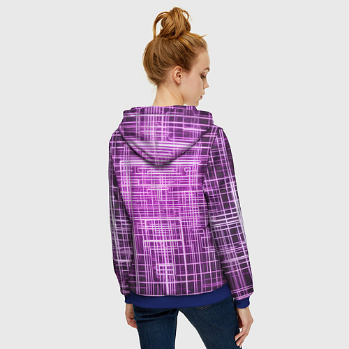 Женская толстовка на молнии Фиолетовые неоновые полосы киберпанк / 3D-Синий – фото 4