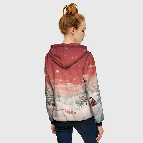Женская толстовка на молнии Завораживающий зимний пейзаж / 3D-Черный – фото 4