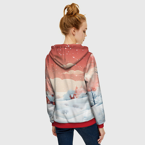 Женская толстовка на молнии Зимняя сказка на пороге / 3D-Красный – фото 4