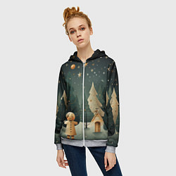 Толстовка на молнии женская Снежный городок с горками, цвет: 3D-меланж — фото 2