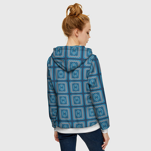Женская толстовка на молнии Вязаный синий узор / 3D-Белый – фото 4