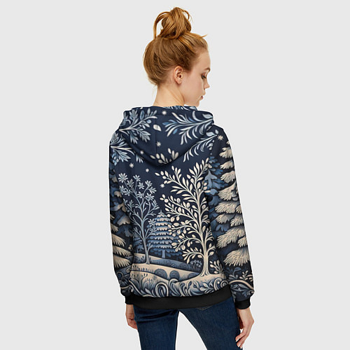 Женская толстовка на молнии Ледяные узоры нового года / 3D-Черный – фото 4