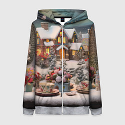 Женская толстовка на молнии Объемные новогодние домики