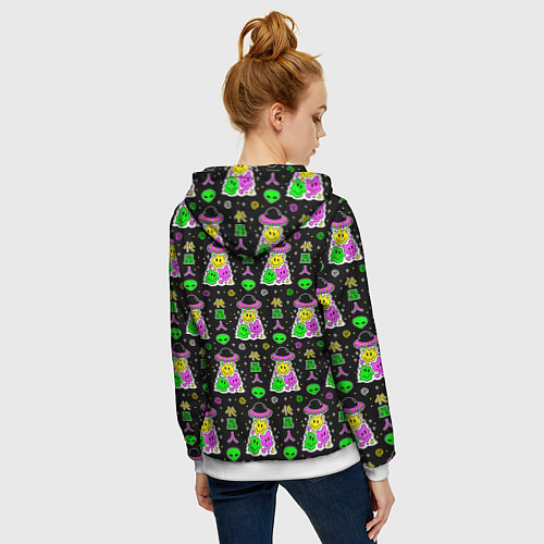 Женская толстовка на молнии Цветные инопланетные существа / 3D-Белый – фото 4